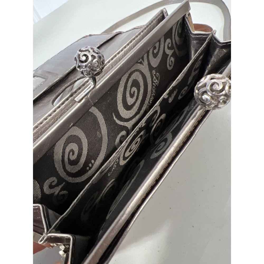 Brighton Vintage Croc Purse Shoulder Bag Brown Snap Flap Front Wallet Crossbody - Picture 5 of 8